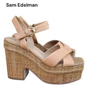 Sam Edelman Trianna Leather Boho Bohemian Platform High Heel Sandal Tan Women 8